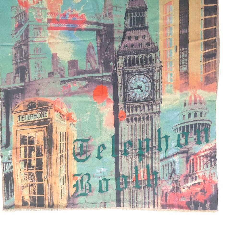 Vintage Chanel Multi-Color Green Telegraph Booth Print Blanket Scarf Scarve Wrap - Picture 5 of 8